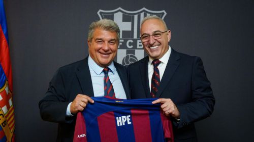 De izq a der. Joan Laporta, presidente del FC Barcelona, y Antonio Neri, presidente y CEO de HPE