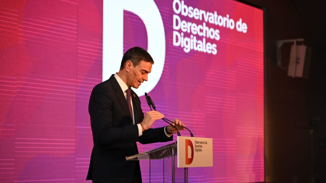 Pedro Sánchez, presidente del Gobierno de España, durante la presentación del Observatorio de Derechos Digitales