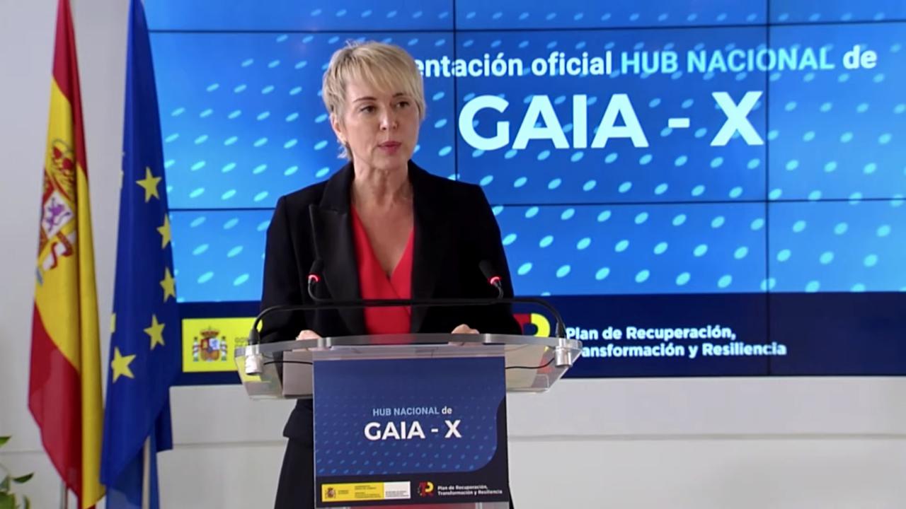 Carme Artigas, Secretaria de Estado de Inteligencia Artificial y Digitalización, durante la presentación oficial del hub español de GAIA-X