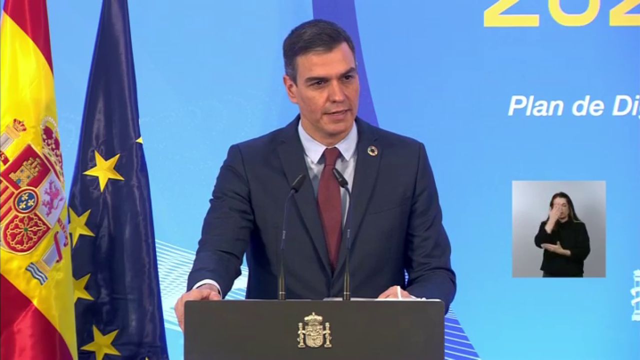 Pedro Sánchez, presidente del Gobierno, durante la presentación de los tres planes desde La Moncloa