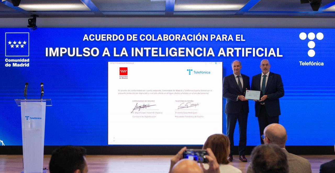  Telefónica España y la Comunidad de Madrid firman un protocolo para impulsar la Inteligencia Artificial en la administración