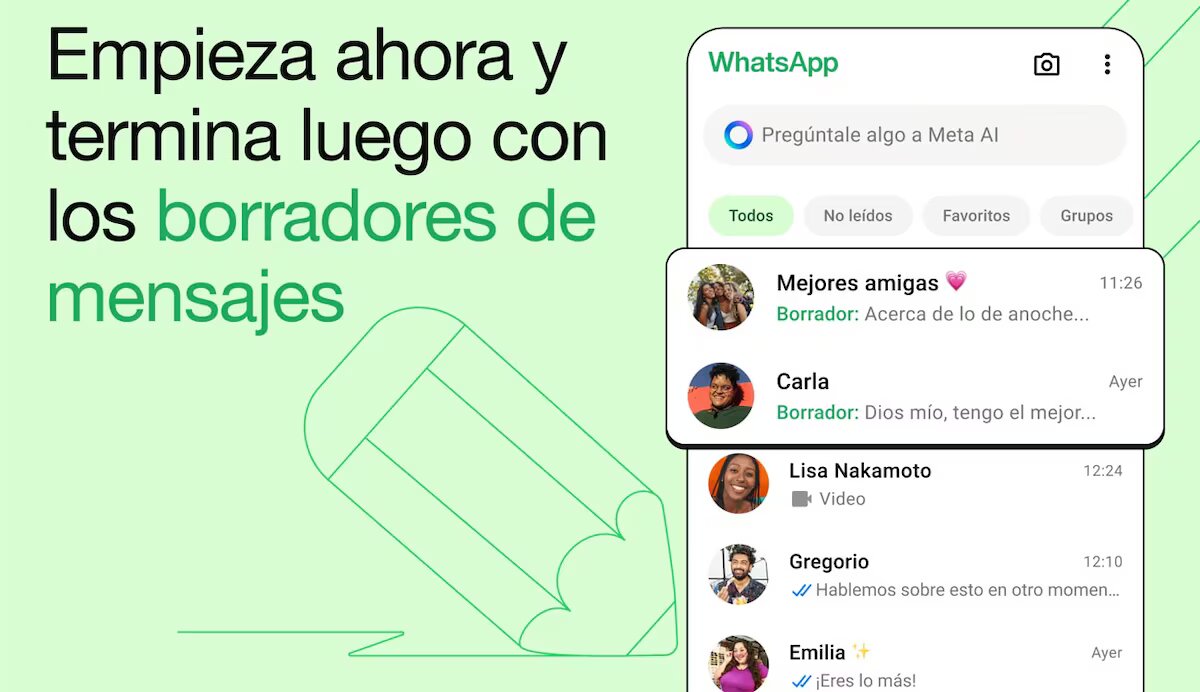 WhatsApp lanza globalmente la función de borradores de mensajes