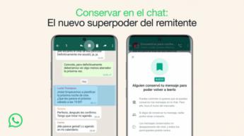 WhatsApp ha desarrollado su nueva función "Conservar en el Chat"
