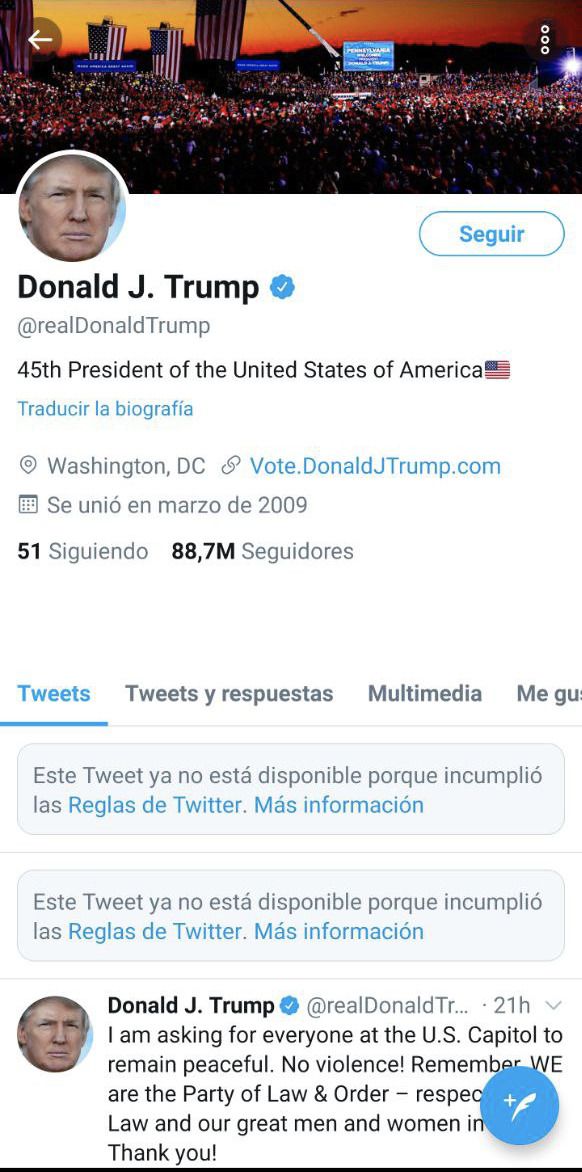 Cuenta de Donald Trump con tuits borrados