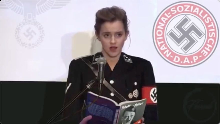 Imagen falsa que recrea a la actriz Emma Watson leyendo el Mein Kampf de Adolf Hitler
