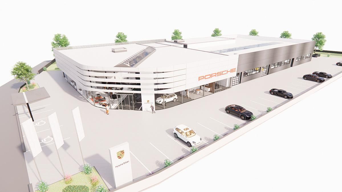 Render en 3D del plano de las nuevas instalaciones Porsche Destination Bilbao