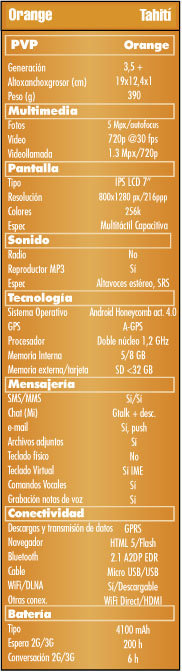 Caracateristicas tecnicas orange Tahiti
